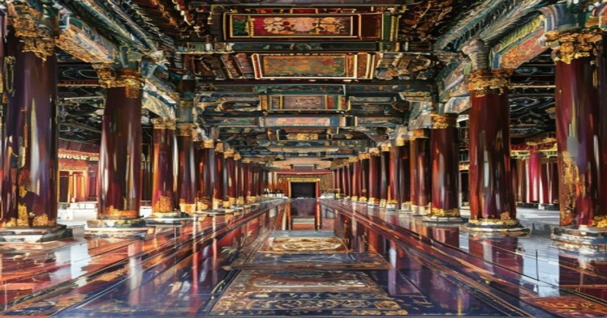 古代皇宫金銮殿内文武百官伏首跪拜，朝堂庄严肃穆，金碧辉煌的殿柱与龙纹装饰彰显皇权威仪，场景还原太子千秋万载祝颂礼仪