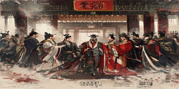 宫廷剧权谋场景，太子与皇帝对峙，朝堂之上暗流涌动，太子千秋万载的祝颂声中隐含政治张力